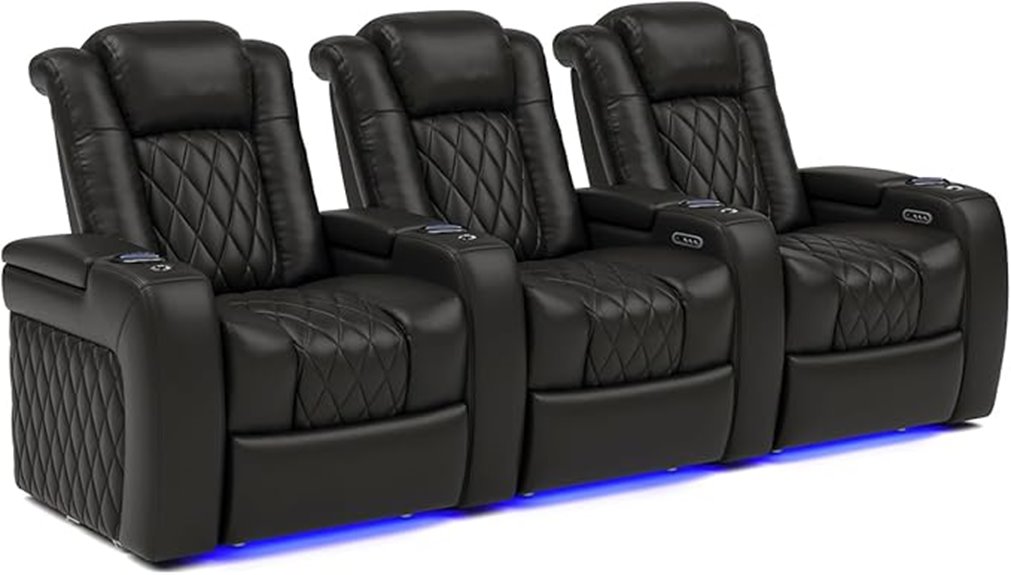 black three seat theater chairs