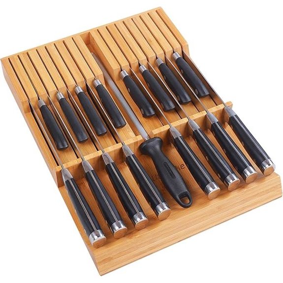 Utoplike In-Drawer Bamboo Knife Organizer (Knives Not Included)