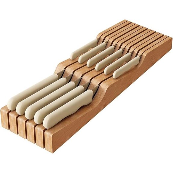 In-Drawer Bamboo Knife Block Organizer (11 Knives Dock)