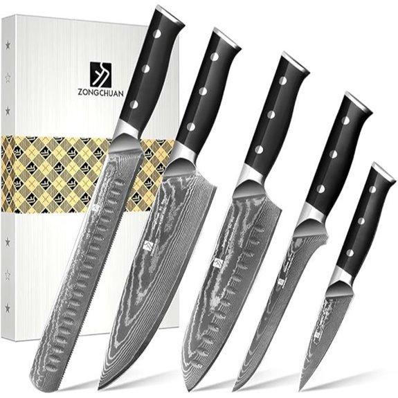 5-Piece Damascus Chef Knife Set with Black Handles