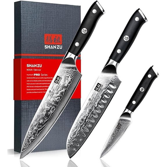 Damascus Knife Set with G10 Handles 3-Piece