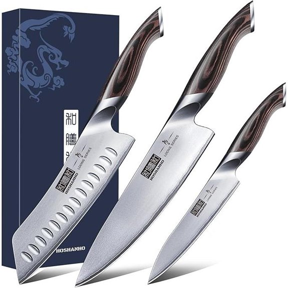HOSHANHO 3-Piece Kitchen Knife Set with Pakkawood Handles